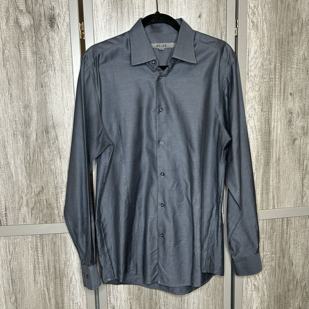 REISS Men’s Dress Shirt Button Up Gray Color Long Sleeves Dart Seams